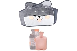 Stickerboy Hot Water Bottle PVC Hot Water Bottle Pouch with Soft Plush Hand Waist Warmer Cover Detachable Waist Warm Water Bag for Neck Shoulder Back Abdomen