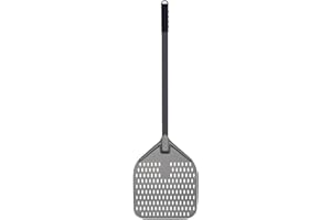 G.a HOMEFAVOR Perforierte Pizzaschaufel Aus Hart Eloxiertes Aluminium, 30cm/ 12 Zoll Pizzaschieber mit Langem Abnehmbarem Griff, 120cm Gesamtlänge Metall Brotschaufel Pizzaheber für Backen Pizza Brot