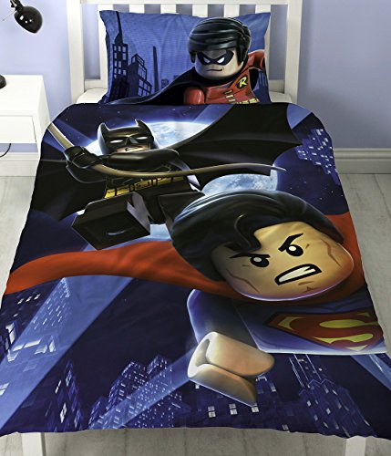 LEGO-Batman-Superman-Schlacht-Single-Panel-Bettbezug-Polycotton-Bettwsche-Set-Wendbar