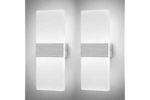 Glighone LED Wall Lights Indoor Dimmable Wall Lamp Wall Sconce Up Down Wall Lighting Modern 12W Acrylic for Bedroom Living Room Corridor Silver, Cool White(2 Pack) [Energy Class A++]