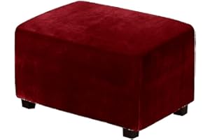 XGANGM Velvet Ottoman Covers Rectangle XL Large Stretch Ottoman Slipcover Extra Large/Small/Medium Footstool Slipcover Pouffe Cover Furniture Protector for Sofa Storage,Claret,S