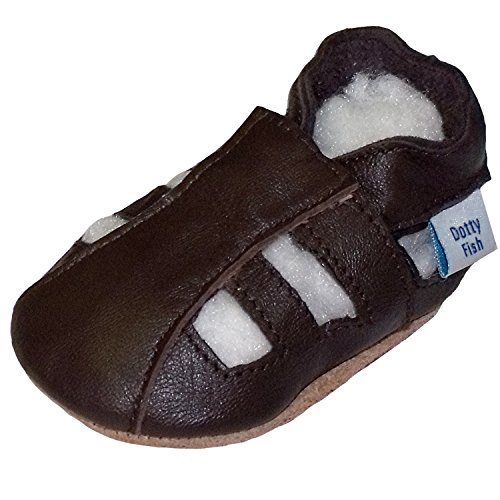 Soft Leather Baby sandal shoes boys or girls with Suede Soles by Dotty Fish with Suede Soles. Brown - 12-18 months