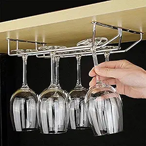 Klaxon Stainless Steel Glass Holder - Wine Glass Rack Holder Upside Down Glass Hanging Organizer for Kitchen - Bars - Pubs (Double Line)