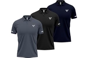 TORO ACTIVA Pack of 3 Mens Polo T Shirt Breathable and Lightweight Quick Dry 3 Button Ribbed Collar Comfortable Short Sleeve Polo Shirt
