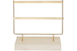RUBY - Organisateur de Bijoux, Présentoir de Boucle D'oreille en Bois et Métal, Porte-boîte à Bijoux Vintage, Organisateur de Bijoux, Boucles D'oreilles Boîtes à Bijoux (D´or, 2 Étages)