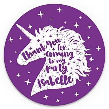 Personalised PARTY Bags Stickers, Thank You Unicorn stickers, Purple birthday Stickers, Personalised Unicorn Party Labels For Favour, Envelopes, Sweets Boxes, Invites. Personalised Unicorn Invitation Stamp. Choose from 20 Colors For Background And Text and 4 Sizes.