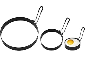 TUKEVA 3 Pcs Anneaux de Cuisson Pancake Moule oeuf au plat antiadhésif avec poignée rond Anneaux Oeufs pour Frire des Oeufs Antiadhésifs en Acier Inoxydable pour Cuisson Oeuf au Plat Pancakes S/M/L