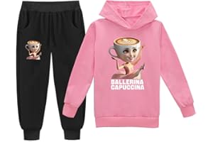 YuanDiann Tuta da ginnastica per bambini Ballerina Cappuccina Tracksuits Italian Brain Stampa Felpa con cappuccio + Pantaloni da jogging Set Sport Casual Ragazzi Ragazze Felpa con cappuccio e