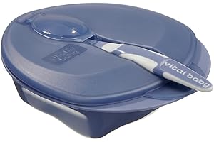 Vital Baby Nourish Weaning Bowl with Lid & Spoon 6m+, Deep Purple, Food Mashing Zones, Soft Spoon Tip, EarthSmart Biodegradable, BPA-Free with Hygienic Spoon Cover