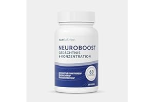 ‎NUTRISOLUTION NeuroBoost: Nahrungsergänzungsmittel mit Ginkgo biloba, Vitamin B12 & Kräuterextrakten – Gedächtnis, Konzentration & kognitive Gesundheit – 60 vegane Kapseln (60)