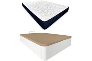mattfy - Pack Colchón Viscoelástico Kloe Reversible + Canapé Madera Abatible Gran Capacidad | Color Blanco 150 x 190
