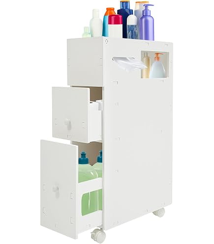 Armadietto Portaoggetti Stretto Con Ruote – Mobile Pieghevole 3 Ripiani Per Bagno, Lavanderia E Cucina, Bianco, Salvaspazio Per Piccoli Spazi