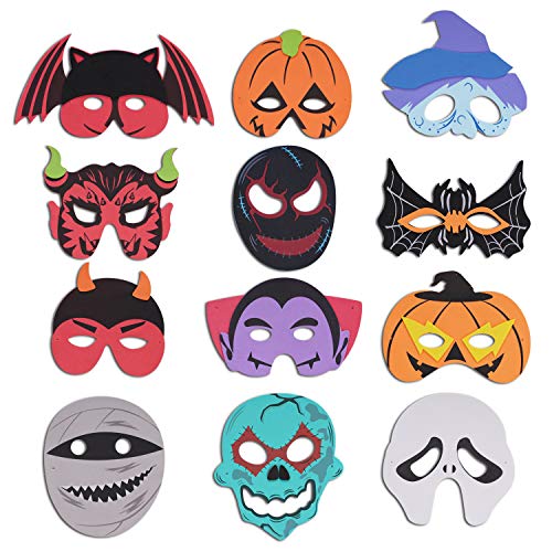 DERAYEE 12 Pieces Halloween theme Eva Foam Masks 12 Pieces Halloween Eva Foam Masks Eva Cartoon Masks for Masquerade Party Favors Gifts