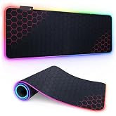 Coverzone B&uuml;y&uuml;k Oyuncu RGB Mousepad ve Klavye Pad Kırmızı Altıgen Desenli Red Hex Tasarım Işıklı 70cm x 30cm Mouse Pad