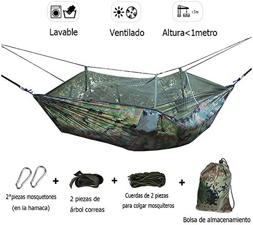 Hammock double Camping Tent, Portable Outdoor Camping Hammock Swing Hammock with Mosquito Net, Nylon, Parachute Fabric Lightweight Portable Jungle Hammock with Net, Green Army Camping Air Tent 260 * 140 cm