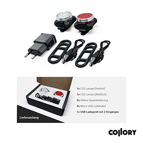 Collory wiederaufladbares Akku LED Lampen-Set (je 3 LEDs) | Akku aufladen über micro USB | Kinderwagen-Beleuchtung | 4 Licht-Modi-Einstellungen | Einfache Montage (Clip-On) | Blinklicht | Ultrahell - 2