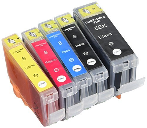 Prestige Cartridge PGI-5 CLI-8 5-er Pack Druckerpatronen für Canon Pixma MP500, MP530, MP600, MP600R, MP610, MP800, MP800R, MP810, MP830, MP950, MP960, MP970, iP4200, iP4300, iP4500, iP5100, iP5200, iP5200R, iP5300, schwarz / photoschwarz / cyan / magenta / gelb