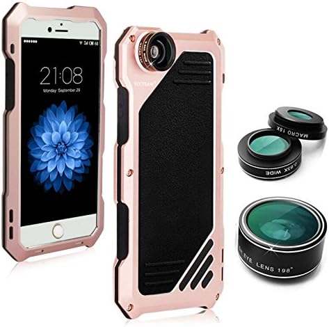 iPhone 7 Screen Protector,Glass Screen Protector for iPhone 7 with 3 in 1 Lens Kit, Fisheye+Macro+Wide Angle Camera Lens, with IP54 Dustproof Shockproof Aluminum Case, 4.7 Inches