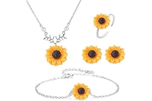 Cubahop Girasole Pendente Collane Bracciali Orecchini Anelli Set Gioielli in Argento per le Donne e Ragazze