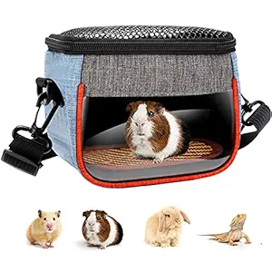 Hamster Carrier Bag - Cute Travel Sling for Small Pets, Gerbils, Guinea Pigs, Squirrels, Sugar Glider, Ferret, Parrot, Bird - Transport Pouch with Breathable Mesh Top, Back Pocket, Shoulder Straps (L)