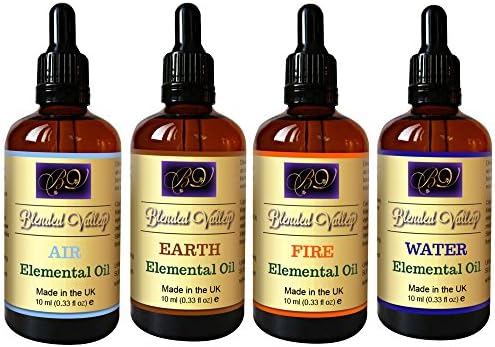 Aromatherapy Elemental Gift Set - 4 Essential Oils Blends in Apricot Kernel Oil. For Relaxation, Yoga, Meditation. Use with Diffuser, Burner, Humidifiers to Connect with Nature and Chakra Healing.