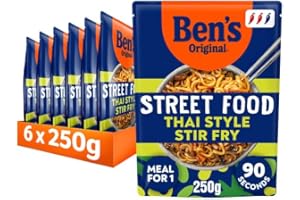 Ben's Original Street Food Thai Stir Fry ready in 90 seconds Noodles Ready Meal serves 1 multipack 6x 250g