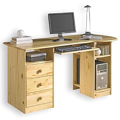 IDIMEX Bureau multi rangements BOB, tiroirs casiers support clavier pin massif vernis naturel