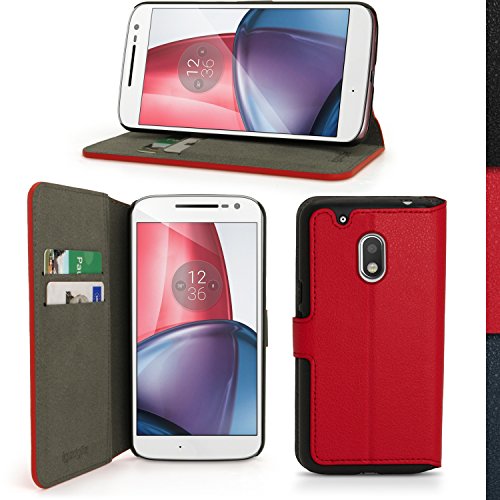 igadgitz Rojo PU Cuero Funda Cartera Tapa Carcasa para Motorola Moto G4 Play XT1601 (4a Gen) 2016 Piel Flip Case Cover Con Ranura Para Tarjetas + Soporte + Cierre Magnético + Protector Pantalla