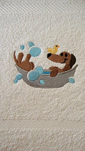 Face cloth Flannel, Embroidered Dachshund dog in bath tub