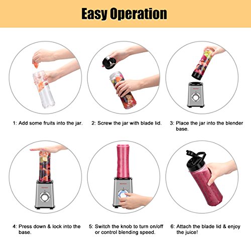 Excelvan Mini Smoothie-Maker mit Trink-Flasche Sport Standmixer 600mL 300W Shake Mixer Edelstahl BPA-frei Tritan - 3