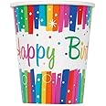 Rainbow Ribbons Birthday Multicolor Paper Party Cups (9oz) Pack of 8 - Perfect for Celebrations & Parties