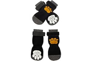 HJKIOPC Dog Socks Indoor non-slip dog socks 2 Pairs Adjustable Dog Socks Dog Cat Paw Protector Fit Extra Small to Extra Large Dogs Cats (S, Black)