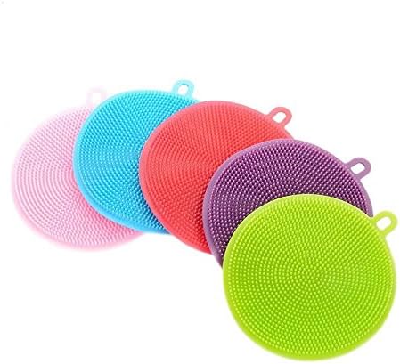 Silicone Sponge Multipurpose Antibacterial Scrubber Brush For Kitchen And Bathrooms Pot Pan Holder Dish Bowl Fruit & Vegetable Cleaner Heat Resistant Mat 3 Piece Set (Red)