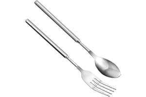SALBSEVER 2 forchette e cucchiai allungabili, retrattili, extra lunghi, in acciaio inox, telescopici per dessert, cena, barbecue, campeggio