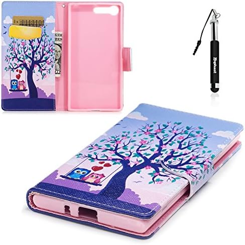 Sony Xperia X1 Case Wallet Case Cover [with 1 Free Black Retractable Dust Plug Stylus Pen],Huphant Premium Soft PU Leather Notebook Wallet Tree Swing And A Pair of Loving Owls Design Case Kickstand Function Card Holder Slot Magnetic Closure Closed Protective Skin Cover Phone Case for Sony Xperia X1