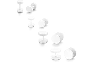 JewelryWe 4 Pairs White Circle Stud Earrings Men Women,Stainless Steel Cheater Fake Ear Plugs Ear Rings Set (6-12MM)