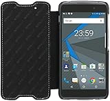 StilGut Book Type Case, Hülle Leder-Tasche für BlackBerry DTEK 50. Seitlich klappbares Flip-Case aus Echtleder für das Original BlackBerry DTEK50, Schwarz - 