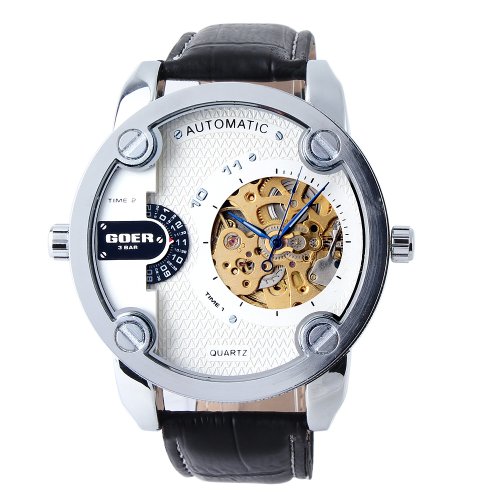 YESURPRISE Automatikuhr Automatik Armbanduhr Skelett mechanische Uhr Leder schwarz wei YESURPRISE Automatikuhr Automatik Armbanduhr Skelett mechanische Uhr Leder schwarz wei