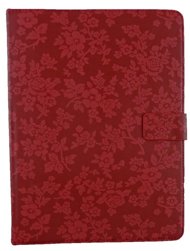 Emartbuy® Archos 101b Oxygen Tablet PC 10.1 Zoll Universalbereich Vintage Floral Rot Multi Angle Exekutiv Folio Mappen Kasten Abdeckung mit Kartensteckplätze + Rot Eingabestift - 3