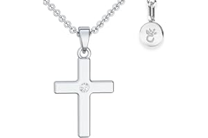Amoonic Kreuz Kette Mädchen echt Silber 925 | Kreuz-Anhänger Halskette | Kinder-Schmuck Erst-Kommunion Tauf-Geschenk Konfirmation Firmung Geburt Taufe | Kreuzkette mit Gravur-Option