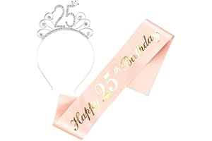 JKJF Fascia 25° Compleanno - Tiara in Cristallo, Corona Strass, Cerchietto per Donne - Regalo e Decorazione Festa - Oro Rosa 2 Pezzi