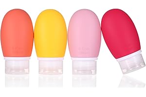 LIYUABU Flacons de Voyage,4pcs 60ml Étanches Bouteille de Voyage Silicone,Rechable Rechargeable Portable Vide de Voyage Bouteilles Accessoires pour Articles de Toilette Lotion,Revitalisant,Shampooing
