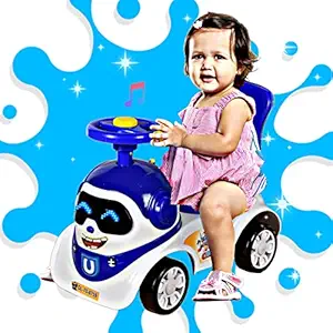 COSMOBABY Robot Kids Ride On Car with Under Seat Storage, Music & Light for for Baby Kids Boys and Girls (1 Year to 4 Years, White/Blue)