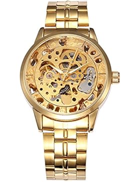 Alienwork mechanische Automatik Armbanduhr Skelett Automatikuhr Uhr Herren Uhren modisch Design Metall gold W0129-01