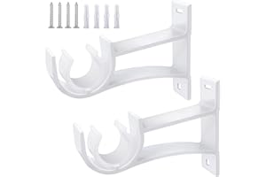 SEGNAYEN Curtain Rod Bracket, Heavy Duty Curtain Pole Brackets White 25mm Metal Single Curtain Rail Brackets Support Hooks Wall Mounted Curtain Pole Holders for 25mm-30mm Drapery Pole, 2 Pack