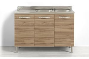 REDÒKASA Sotto lavello per cucina componibile da 120 cm con 3 ante linea MAKA, realizzata in legno 100% MADE IN ITALY (Con lavello vasche a Destra, Noce)