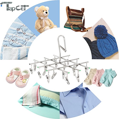 TAPCET Wäschespinnen Bügel Kleiderbügel Wäschetrockner Wäscheständer mit 20tlg Klammern Edelstahl Wäscheklammern