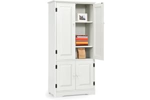 KOMFOTTEU Armadio alto in legno, armadio verticale con ripiani regolabili, credenza organizer con dispositivo antiribaltamento, mobile per camera da letto, bagno, soggiorno, 58,5 x 32 x 123 cm