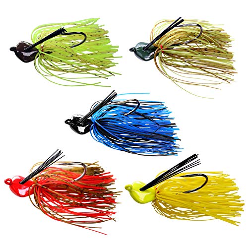 20g / 0.7oz Bass Jigs De Pêche en Eau Salée De Pêche en Eau Douce Leurres Couleur Mixte Jupes mer Leurres De Pêche pour Perche Panfish 5 Pièces/Set