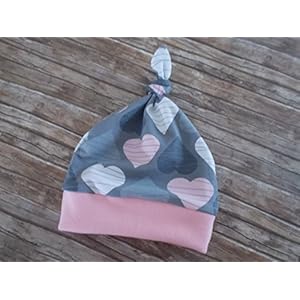Kinder Mütze Beanie Knotenmütze Babymütze ca. 38-42 cm Herzen rosa grau